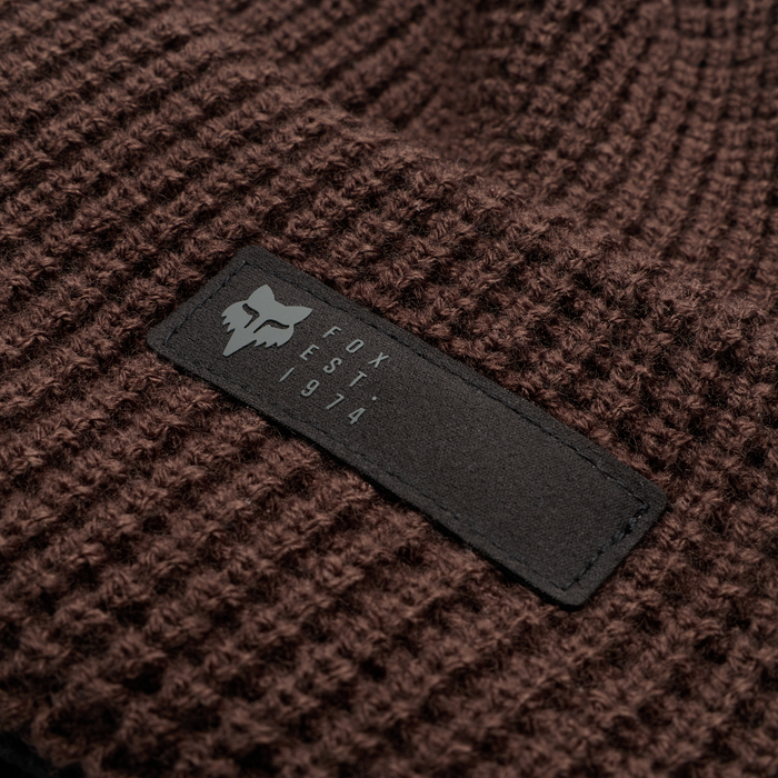 Fox Zenther beanie rear view in Cocoa Brown