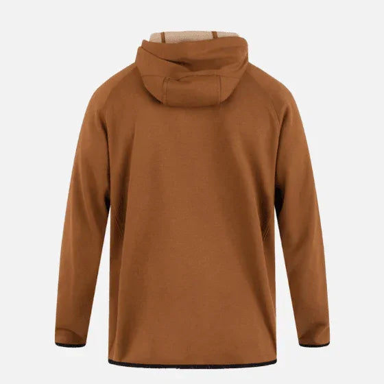 Hurley Cabrillo Heat Full Zip Fleece in bronzed brown, back view, with hood