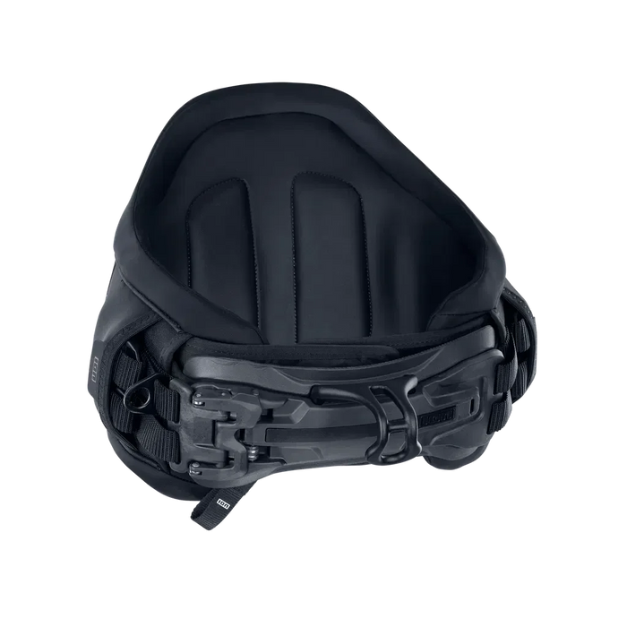 ION Axxis black kitesurf waist harness with padded back and metal hook buckle