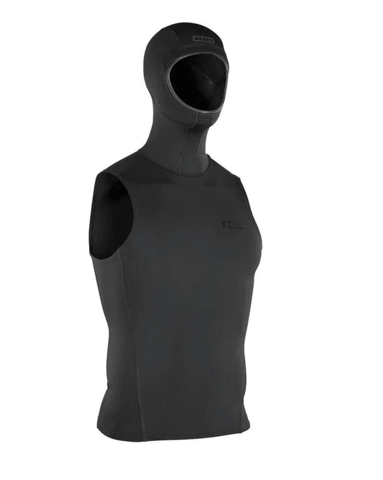ION Neo Top Hooded Vest 2/1mm wetsuit thermal top with integrated hood, black, sleeveless