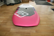 MB Board Albatros 118L pink and grey wingfoil board with textured deck pad, displayed indoors