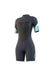 Mystic Brand 3/2mm Women's Wetsuit Back Zip Shorty in black with light blue sleeves