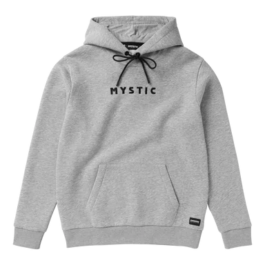 Mystic Brand hoody in light grey, watersports surf clothing with front pocket and drawstring hood