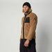 Mystic brown fleece zip-thru jacket with black pocket and arm logo patch, surf apparel