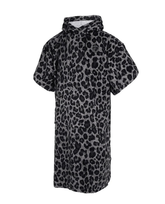 Mystic Poncho Velours Black changing robe with black and grey leopard print design