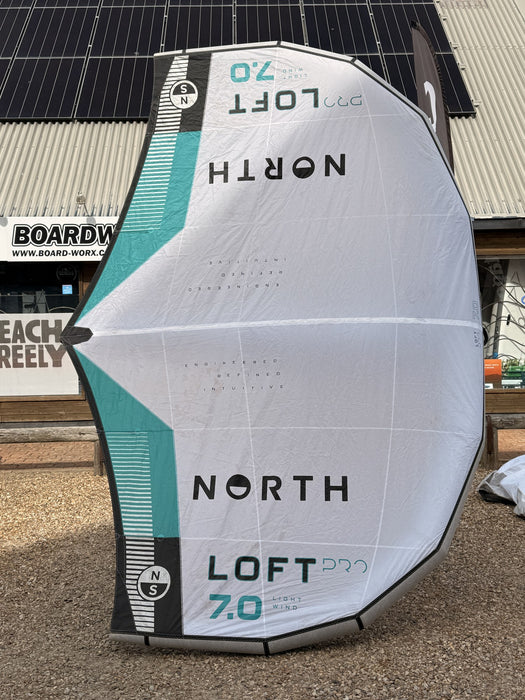 Front view of the used North Loft Pro 7.0m wing canopy showing the North logo and Loft Pro 7.0 branding