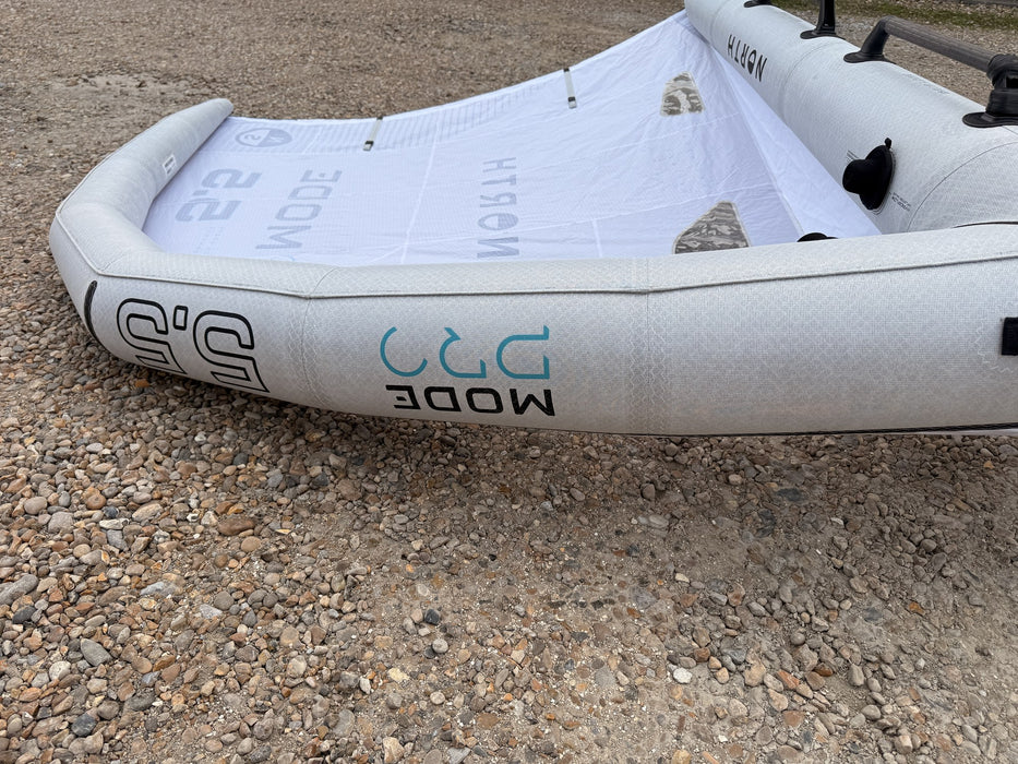 Close-up of the North Mode Pro 5.5 canopy weave and branding near the wingtip
