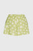 O'Neill green shorts with white daisy print, elastic waistband, surf clothing for women