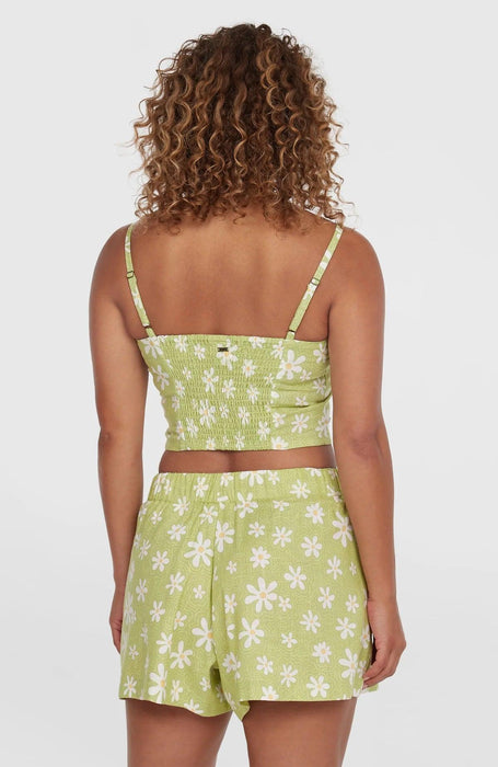O'Neill women's green vintage shorts with white daisy print, summer surf clothing