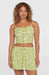 O'Neill women's beach shorts in green with white daisy print, covered waistband tie