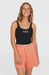 O'Neill women's black tank top and coral pink sweatshorts with drawstring, modelled