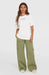 O'Neill Essentials white script tee, relaxed fit, worn by woman in green cargo trousers