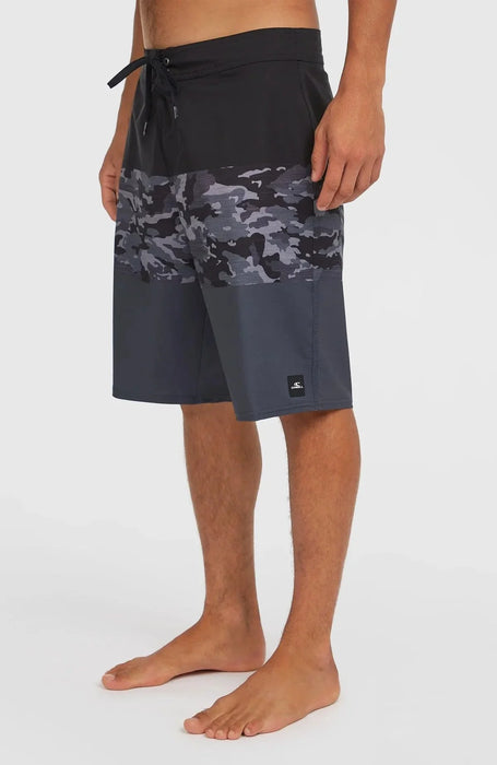 O'Neill Hyperfreak camo black boardshorts with drawstring waist for watersports