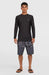O'Neill men's black camo Hyperfreak Heat boardshorts, surf swimwear, model standing