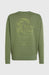 O'Neill green crew sweatshirt with surf shop back print, surf clothing for watersports
