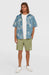 O'Neill blue short sleeve UPF 50 surf shirt with white logo, worn by male model