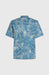 O'Neill blue short sleeve shirt with white surf print and UPF 50, watersports clothing
