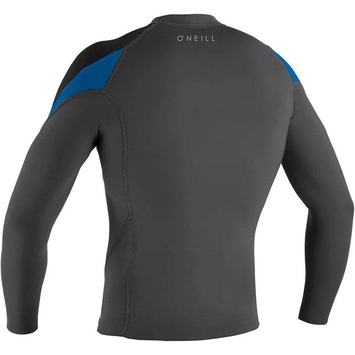 O'Neill Reactor 2 1.5mm long sleeve neoprene wetsuit top, black with blue shoulder panels