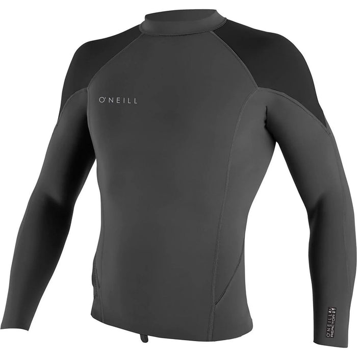 O'Neill Reactor 2 1.5mm long sleeve neoprene wetsuit top, black, front view