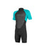 O'Neill Reactor Youth Shorty wetsuit 2mm, black and aqua, short sleeve, front view