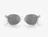 Oakley Pitchman R sunglasses with clear polished frame and black lenses, front view