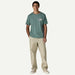 Patagonia 73 Skyline T-shirt in blue sage, surf clothing, worn by male model.