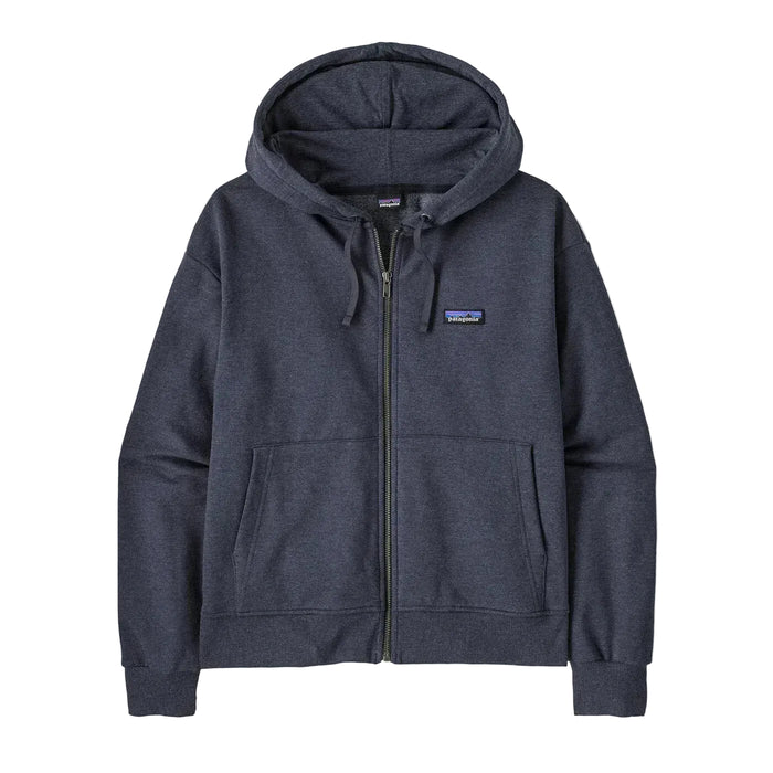 Patagonia Ahnya full zip hoody in sunken blue, surf clothing, front view with pockets and hood