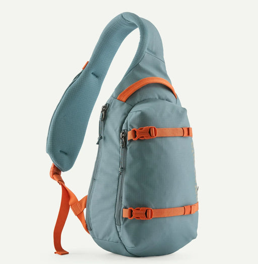 Patagonia Atom sling bag 8L in blue sage with orange straps, single shoulder design