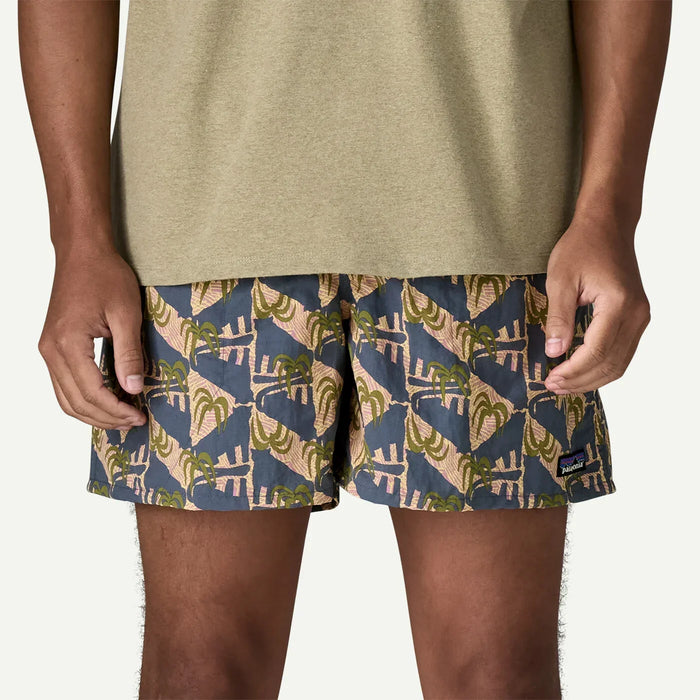 Patagonia surf shorts with palm print, blue and green, ideal for watersports in Whitstable