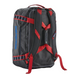 Black and red backpack with visible patagonia brand logos on a white background