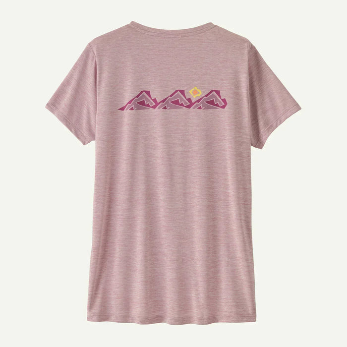 Patagonia Capilene Cool Daily shirt in quiet violet with mountain graphic on back