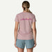 Woman wearing Patagonia Capilene Cool Daily pink shirt with mountain graphic on back