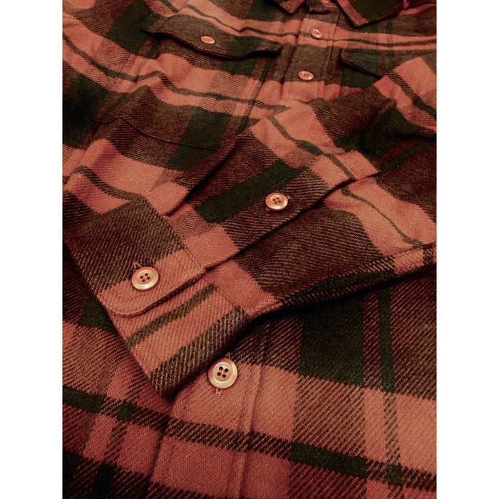 Patagonia Men's Fjord Flannel Shirt Powder Rusty Red fabric, pocket and button detail
