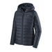 Patagonia Hi Loft Down Sweater Hoody in new navy, hooded puffer jacket on white background