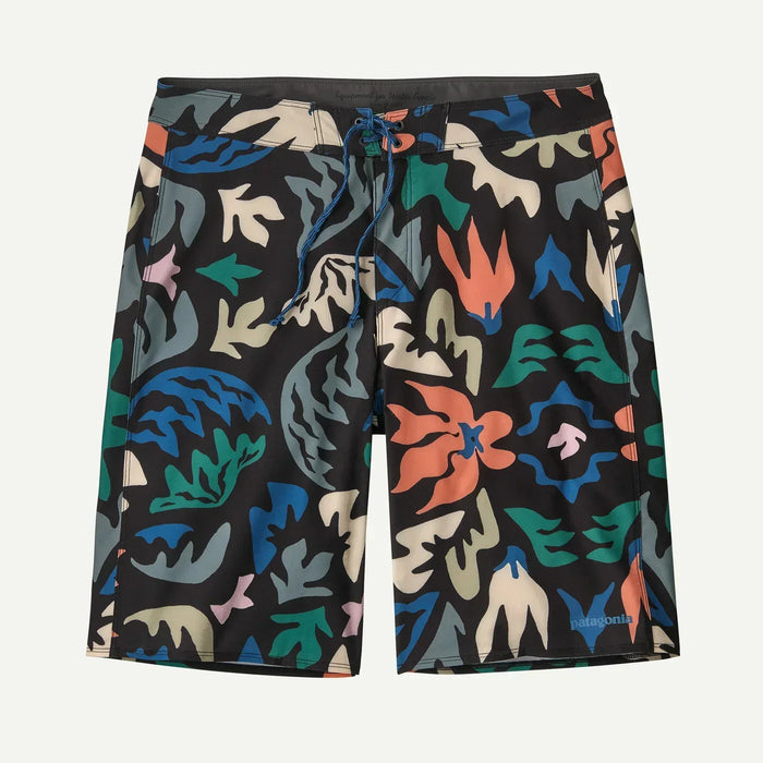 Patagonia Hydropeak boardshorts with black base and multicolour abstract pattern