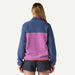 Patagonia women's lightweight fleece pullover in purple and blue, ideal surf clothing