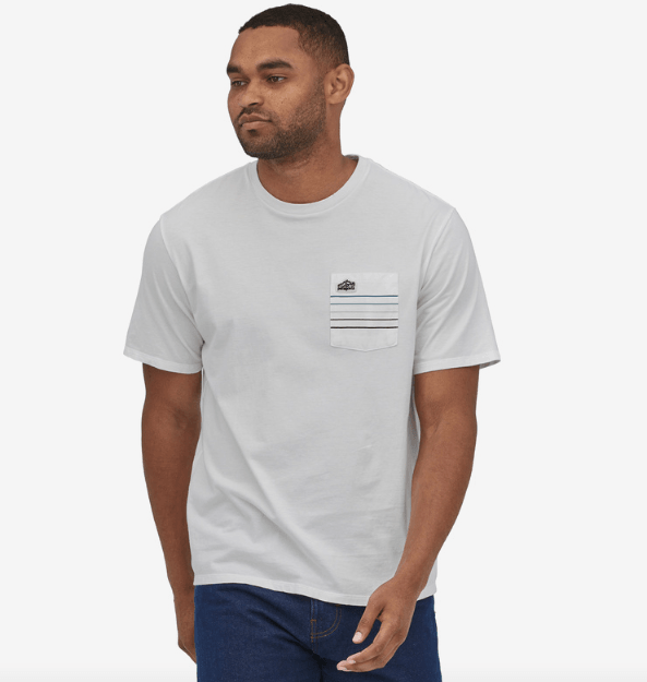 Patagonia Line Logo Ridge Stripe Organic Pocket T-Shirt White - Boardworx