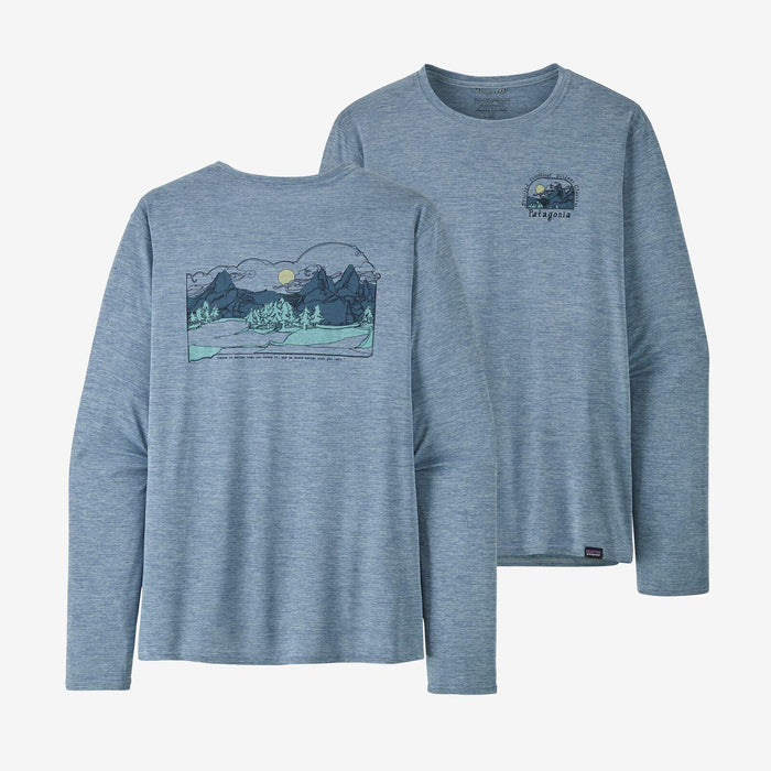 Patagonia Long-Sleeved Capilene Cool Daily Graphic Shirt - Lands Lost And Found: Steam Blue X-Dye - Boardworx