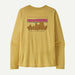 Patagonia long-sleeve Capilene shirt in yellow with mountain graphic and text on back