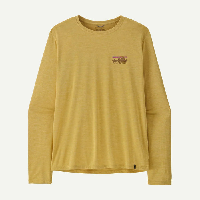 Patagonia long sleeve yellow Capilene Cool Daily shirt with chest logo, surf clothing