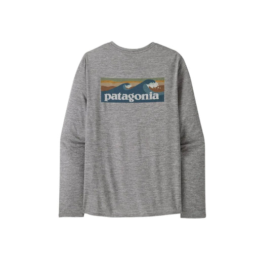 Patagonia Long-Sleeved Capilene® Cool Daily Graphic Shirt - Waters Boardshort Logo Abalone Blue: Feather Grey