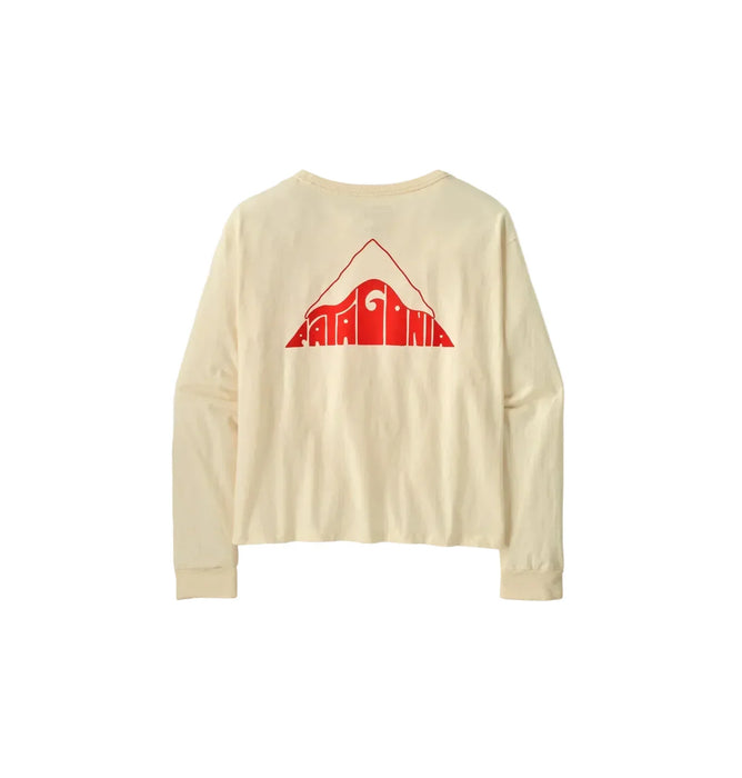 Patagonia Beige long-sleeve shirt with red triangle log0