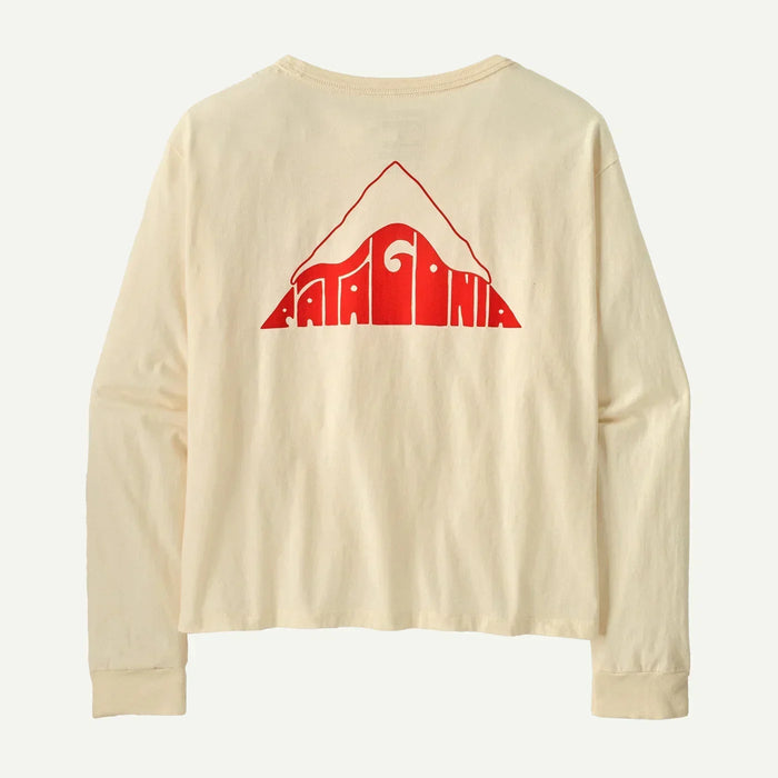 Patagonia long sleeve organic shirt undyed natural with red mountain logo on back