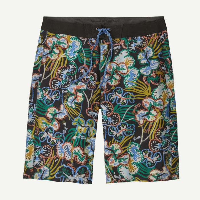 Patagonia men's Hydropeak boardshorts in black with multicolour floral print