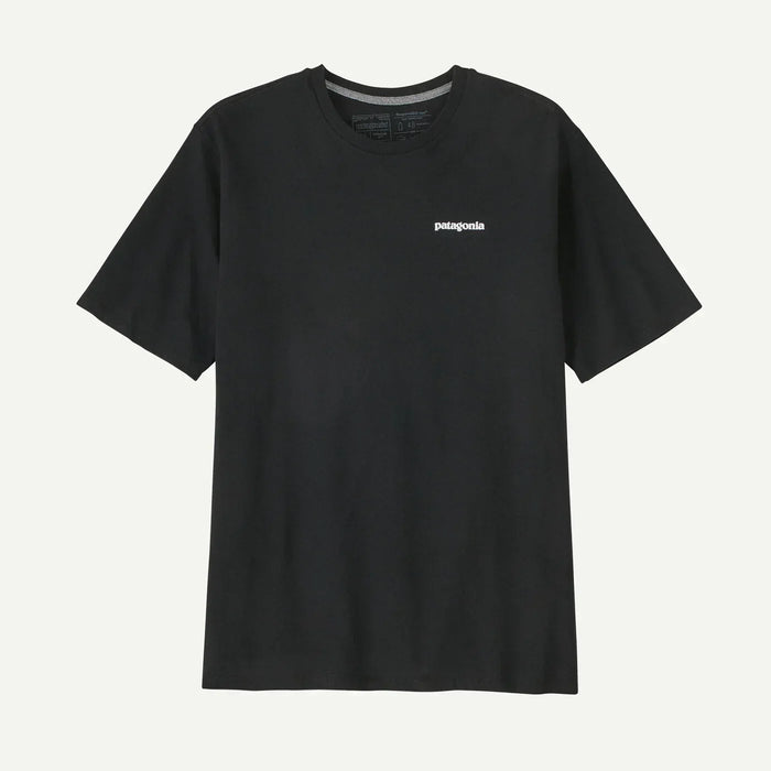 Patagonia black surf tee with small white logo, watersports clothing essential
