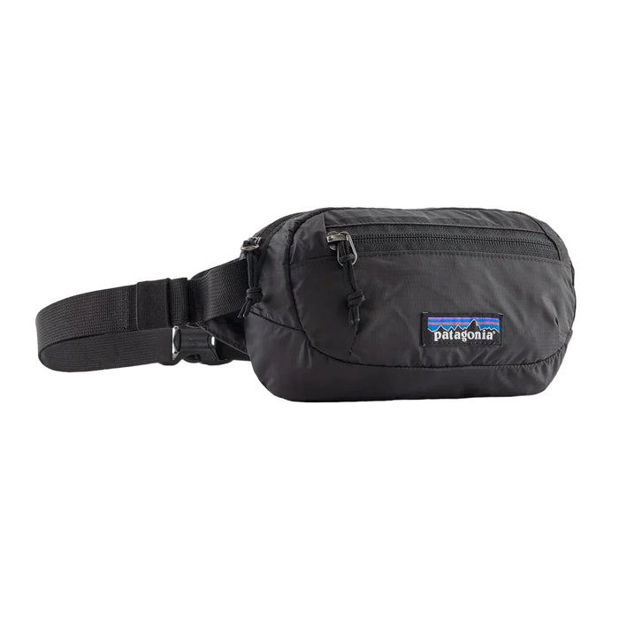 Black waist bag with Patagonia logo on a white background