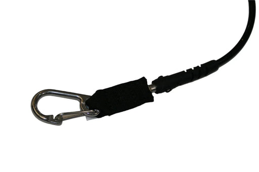 Prolimit coiled wing board leash with black strap and metal clip for watersports