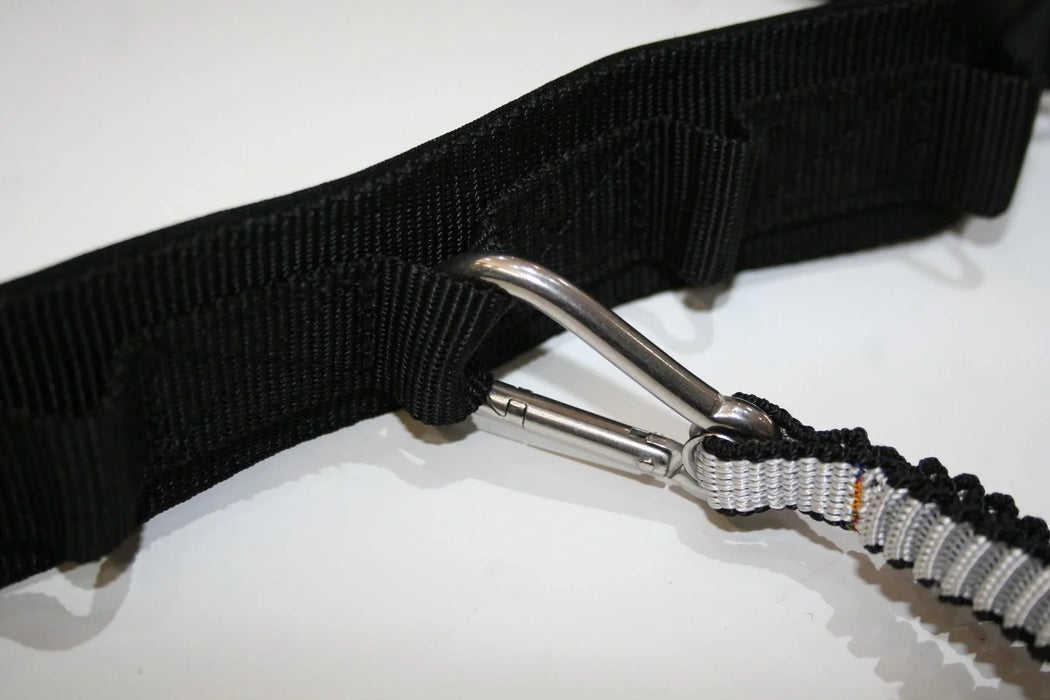 Prolimit wingfoil waist belt with metal hook and black webbing, close-up view