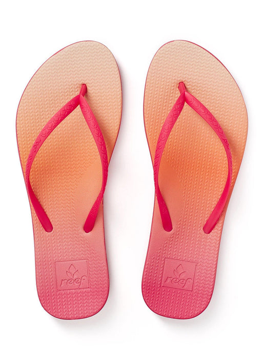 Reef Escape Lux ladies flip flops ombre sunset with pink straps on white background