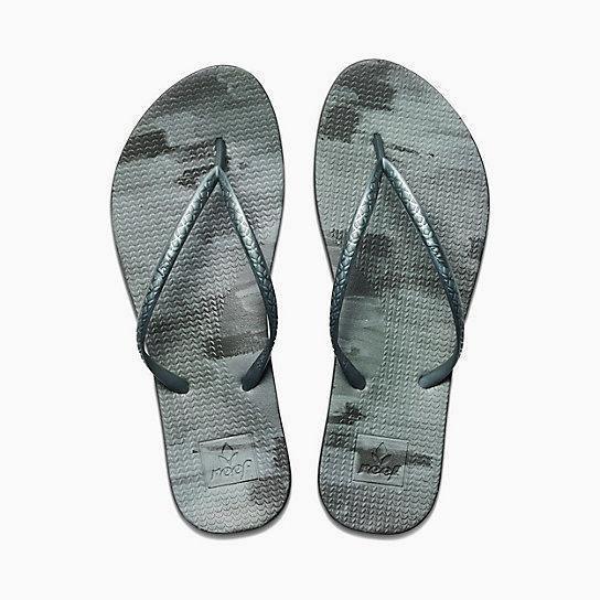 Reef Escape Lux Paint ladies flip flops, black paint design, top view
